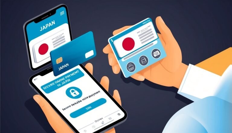 Illustration of online payment to Japan with smartphones and credit card